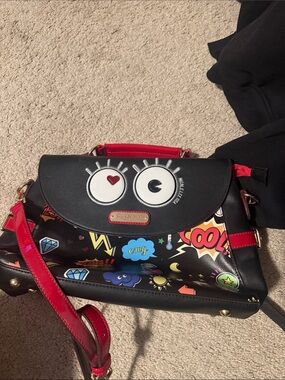 Nicole Lee Black with Red Trim Comic Eyes Satchel